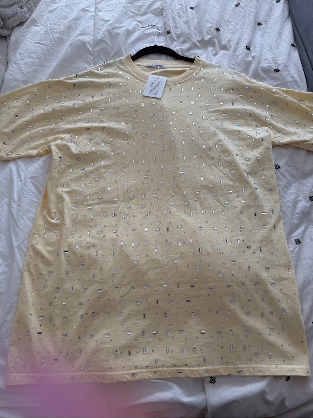 Yellow Embellished Sparkle Short-Sleeve Shirt/Dress